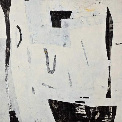 Feeling at Home Art Print on 220 gsm Matte Paper, Hook, Line and Sinker by Ferris Peggy, Abstract Square Poster, Blue-Gray and White Abstract Collage, 99 x 99 cm