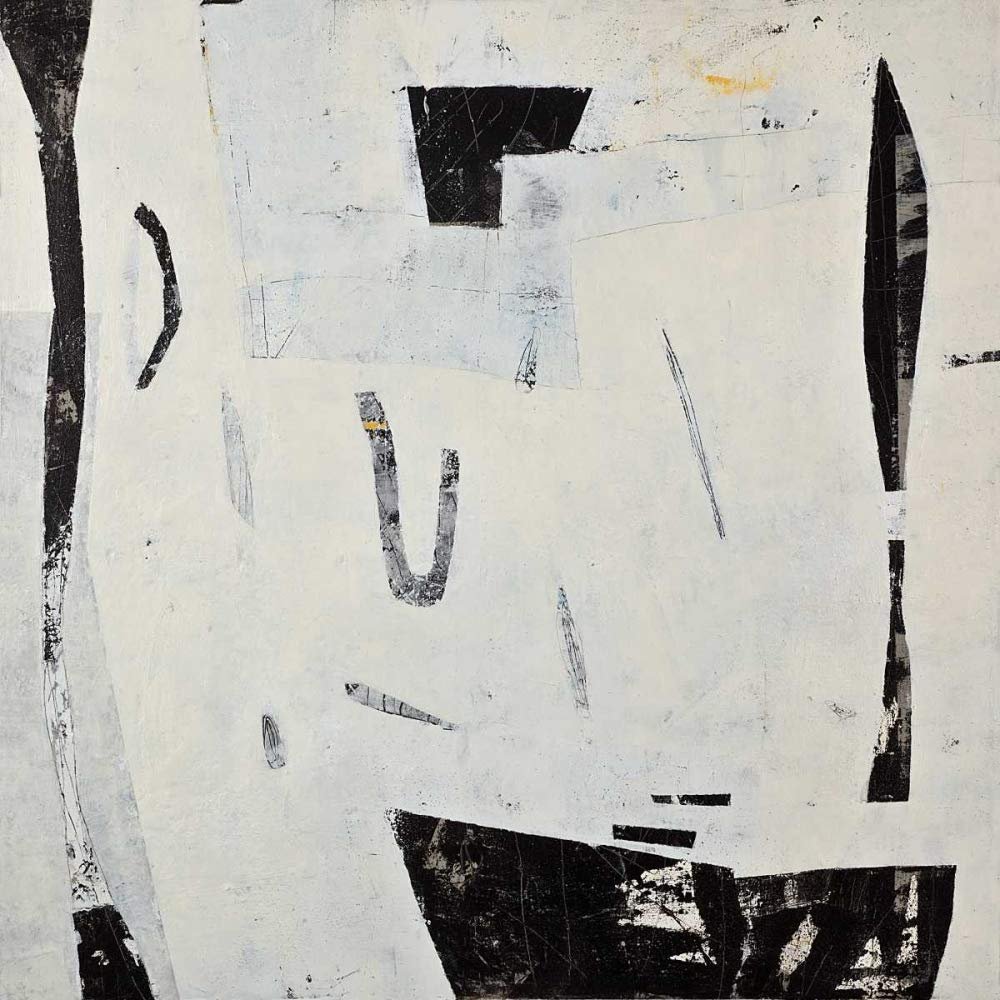 Feeling at Home Art Print on 220 gsm Matte Paper, Hook, Line and Sinker by Ferris Peggy, Abstract Square Poster, Blue-Gray and White Abstract Collage, 99 x 99 cm