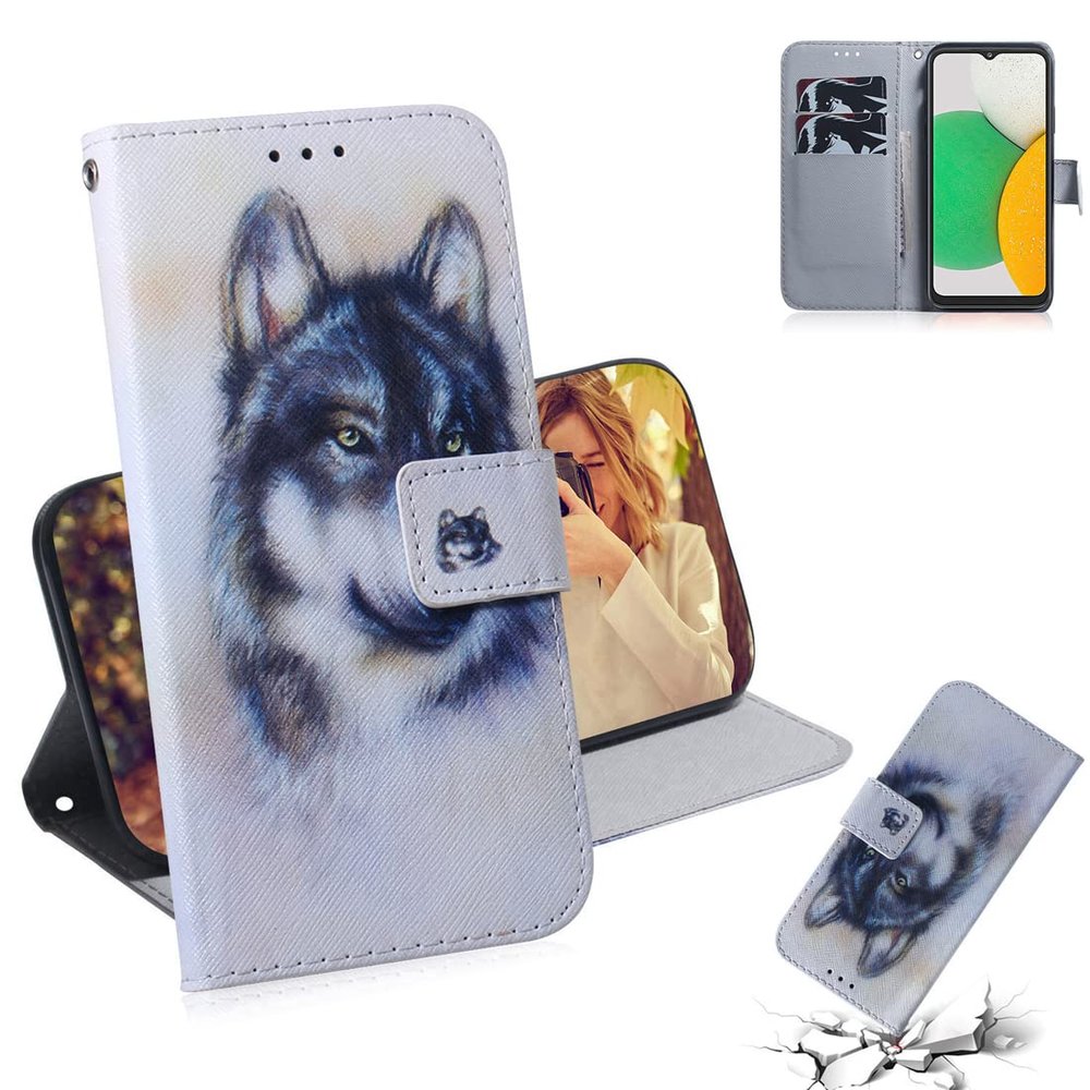 XFDSFDL Flip Wallet Case for Samsung Galaxy A03 SM-A035, 6.5-inch, PU Leather, Wolf Pattern