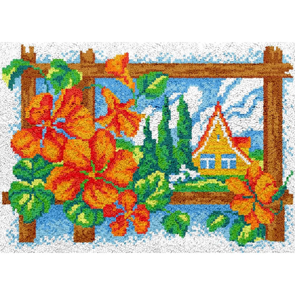 YWQJL Latch Hook Rug Kit, Flower Fence, DIY Craft, 31.5 x 45.3 in