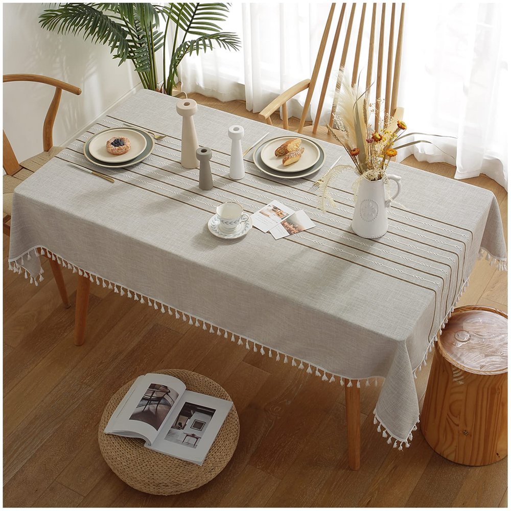 Cotton-Linen Tablecloth 115 x 120 cm with Tassel Trim