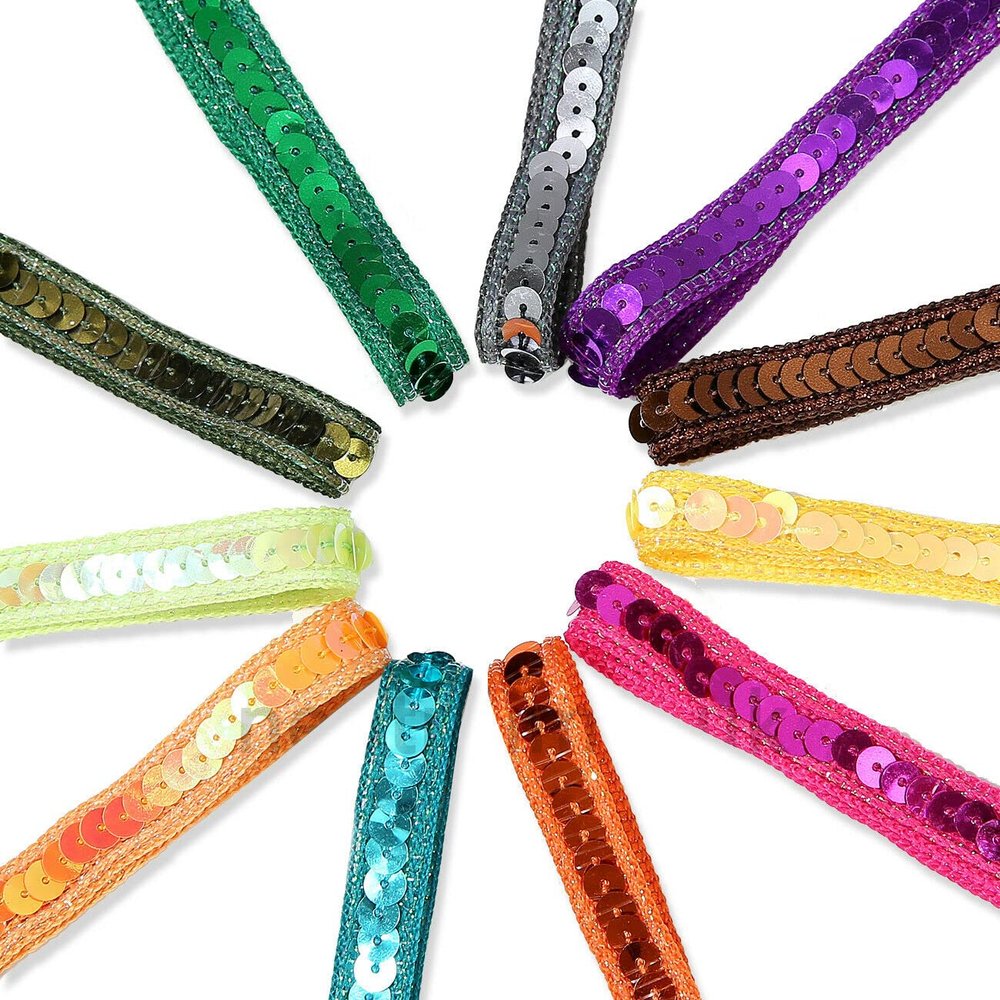 Sequin Braid Trim, Decorative Sparkling Single-Row Trim, 10 mm Wide, Neotrims, 21 Colors, 1 m