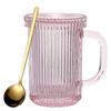 Pink Ribbed Transparent Coffee Cup with Glass Lid, 325 ml view 1