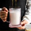 Pink Ribbed Transparent Coffee Cup with Glass Lid, 325 ml view 3
