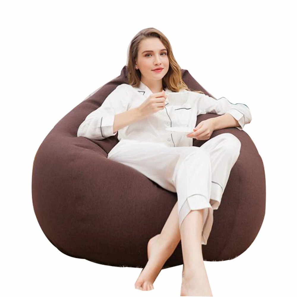 RHDFKOD Linen Bean Bag Cover Without Filling, with Carry Handle and Zipper, Dark Brown, 27.5 x 35.4 in