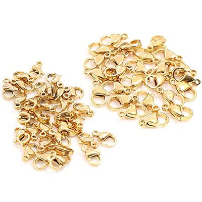 AHUI Gold-Plated Stainless Steel Lobster Clasps, 12 x 7 mm and 10 x 5 mm, 30 Pieces