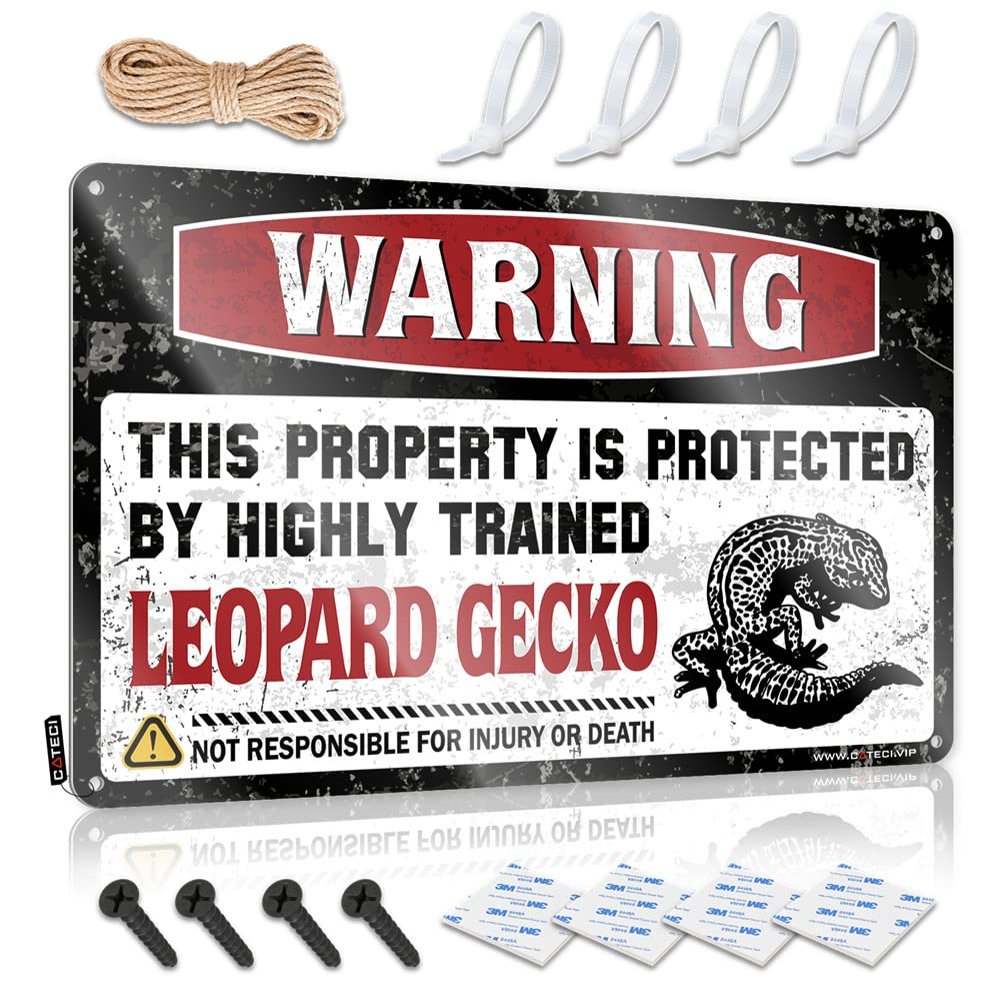 COTECI Yard Warning Sign: This Property Is Protected by a Highly Trained Leopard Gecko, Metal Sign, Bathroom Decor, 30 x 40 cm
