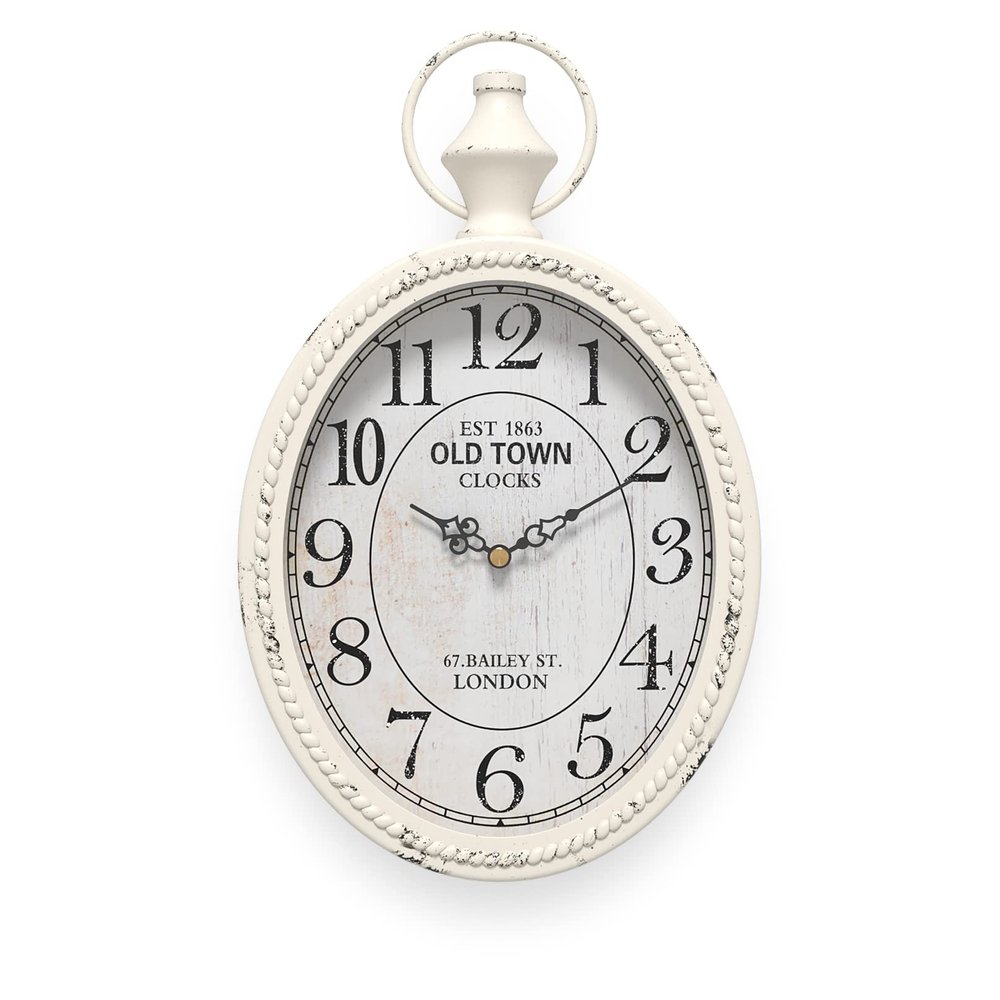 Menterry European Retro Oval Wall Clock, White