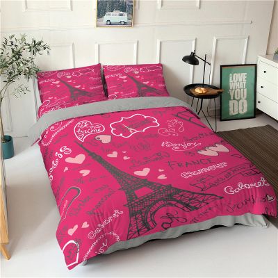 RFFLUX 3D Red Paris Eiffel Tower Duvet Cover Set, 135 x 200 cm, 2-Piece, Microfiber