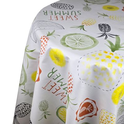 Hello Summer Oval Washable Oilcloth Tablecloth, approx. 140 x 280 cm