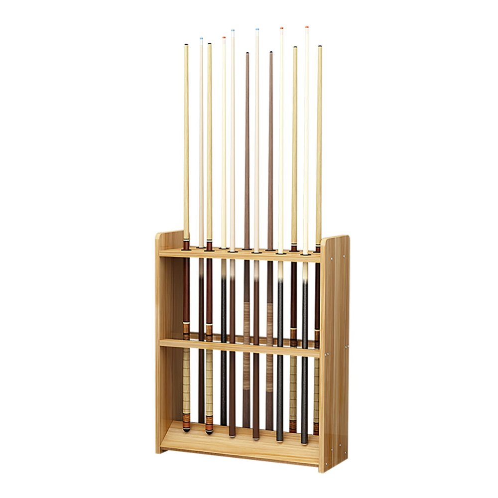 Wooden Pool Cue Rack for 12 Cues, Light Walnut