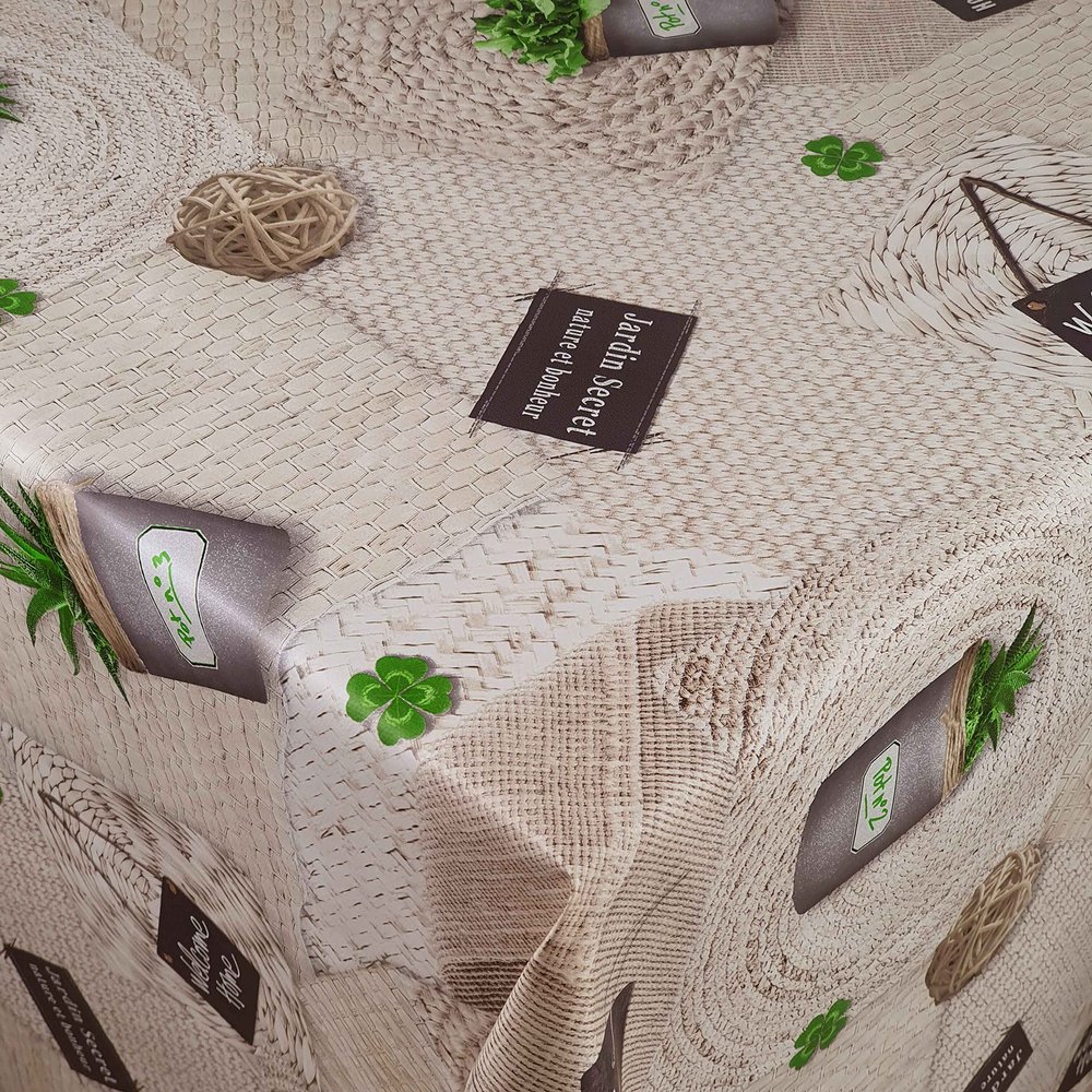 Oilcloth Tablecloth, Welcome Home Rattan, Rectangular, 110 x 150 cm, Washable