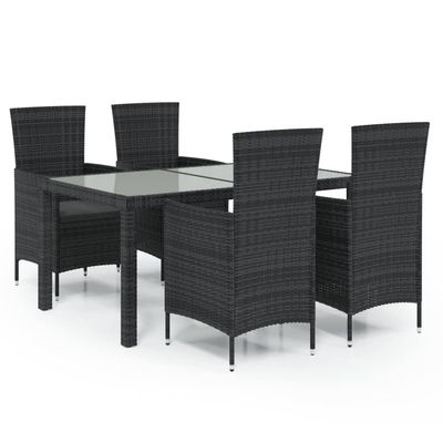 vidaXL 5-Piece Garden Dining Set with Cushions Poly Rattan Black