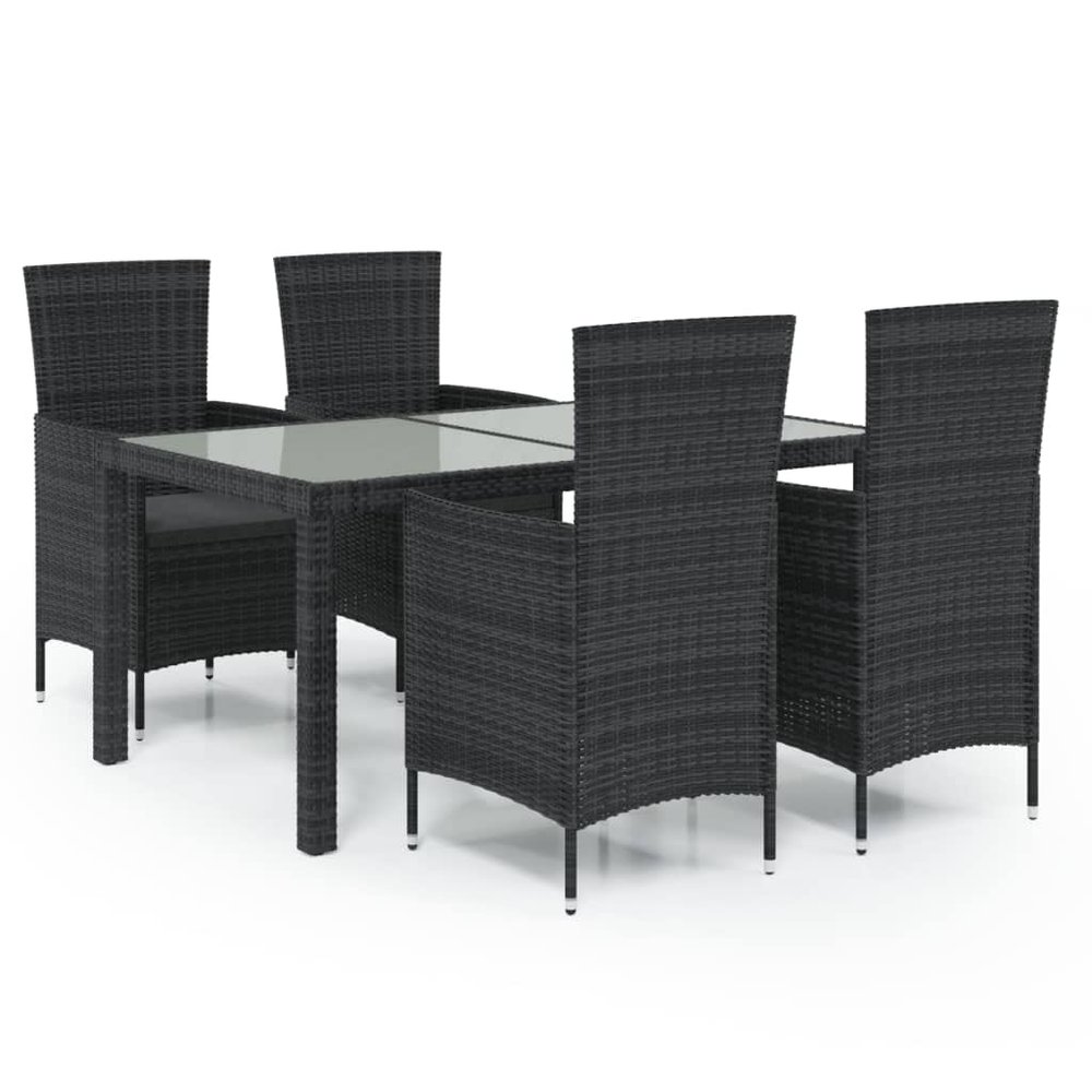 vidaXL 5-Piece Garden Dining Set with Cushions Poly Rattan Black