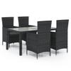 vidaXL 5-Piece Garden Dining Set with Cushions Poly Rattan Black view 1