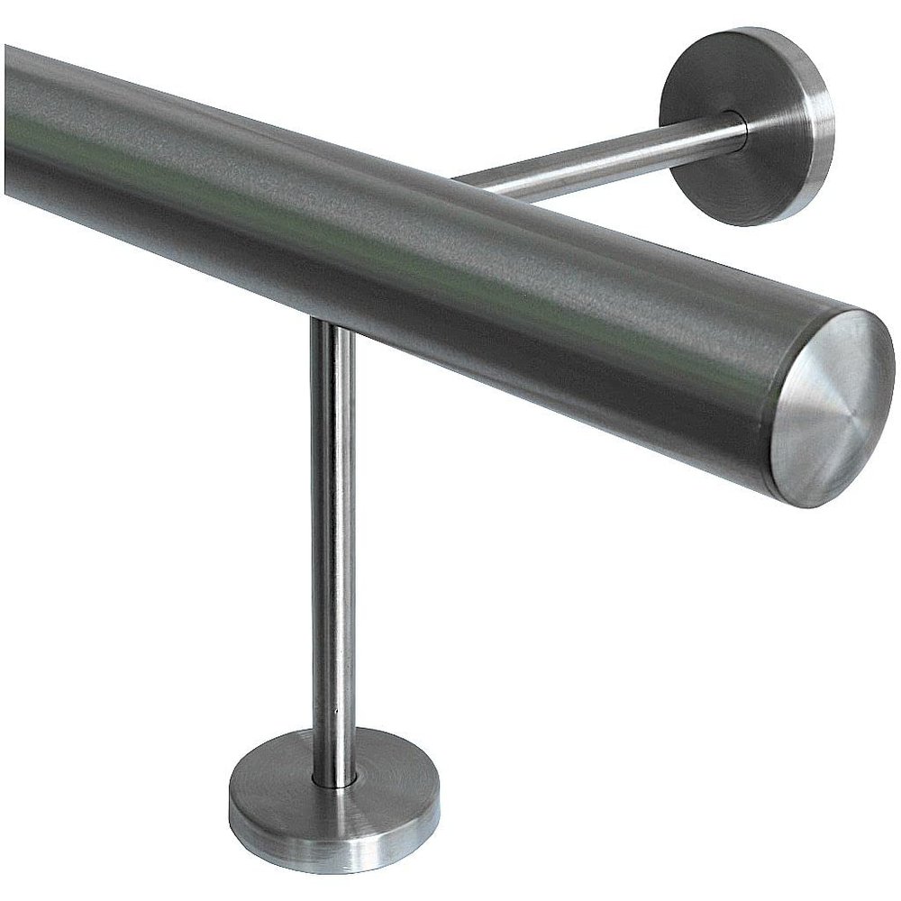 TIBU V2A Stainless Steel Footrest, 33.7 mm, 160 cm, 3 Pairs of 15/15 cm Brackets