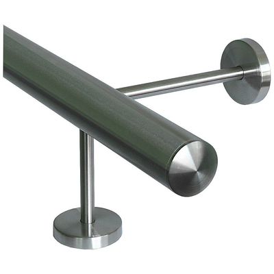 TIBU V2A Stainless Steel Footrest Bar, Ø 33.7 mm, 350 cm, 5 Pairs of 10/15 cm Brackets