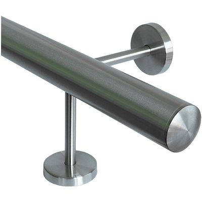 TIBU V2A Stainless Steel Footrest Rail, 33.7 mm, 580 cm, 7 Pairs of Brackets