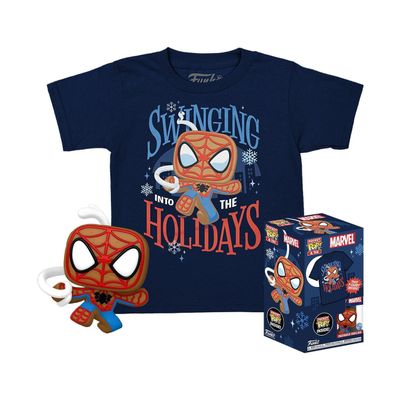 Funko Pocket Pop! & Tee: Marvel - Spider-Man - Spidey - Gingerbread - Exclusive - Children's Extra Large (XL) T-Shirt with Collectible Vinyl Mini Figure - Gift for Adults