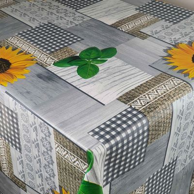 Oilcloth Tablecloth, Sunflowers & Basil, Rectangular, 120 x 500 cm, Washable