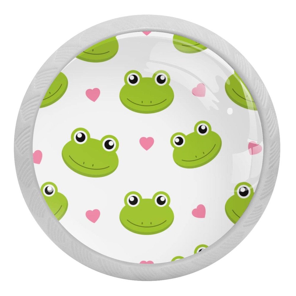 White Round Cabinet Knob with Cartoon Frog and Hearts