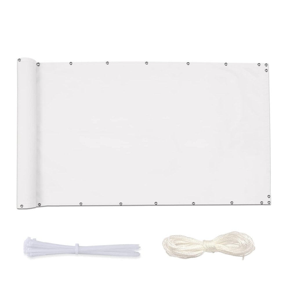 Timizi Balcony Privacy Screen, 70 x 700 cm, Opaque, Wind- and Rain-Resistant, White