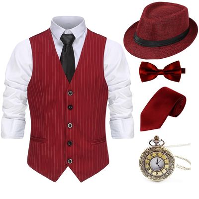 Gionforsy 1920s Men's Vest Costume Accessory Set with Hat