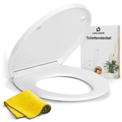 LION HOME Premium Toilet Seat | Soft-Close | Free Microfiber Cloth Included | Easy Installation | Antibacterial Urea Thermoset | Supports up to 150 kg