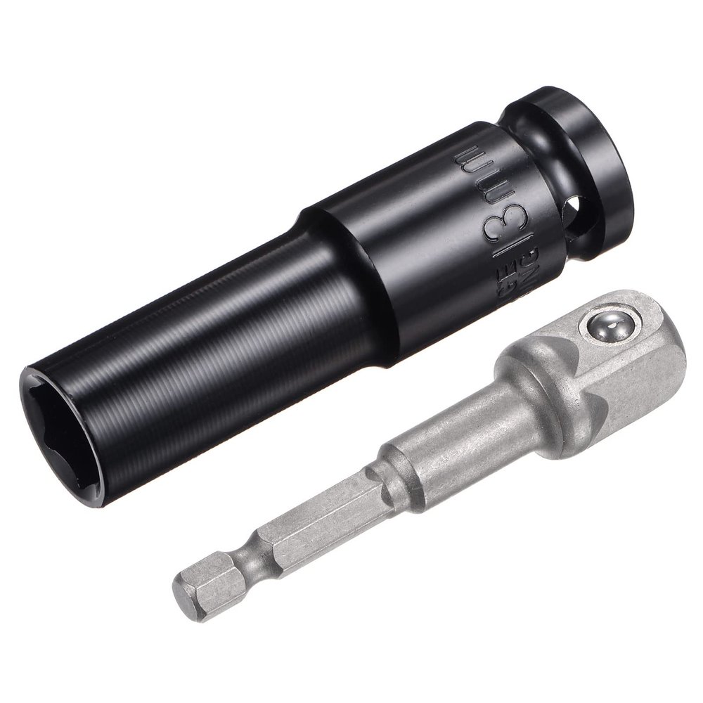 sourcing map 1/2-Inch Socket Accessory Set, 13 mm Deep 6-Point Impact Socket with 1/4-Inch Hex Shank Adapter