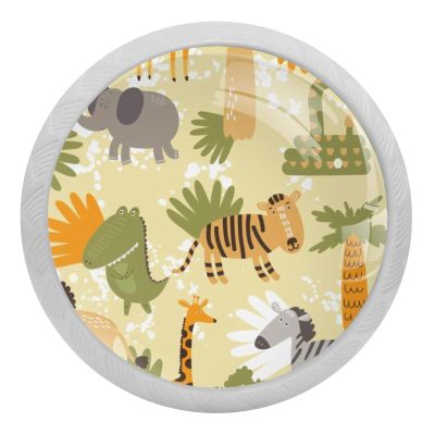 Round Crystal Glass Cabinet Knobs with Cartoon Zoo Animals