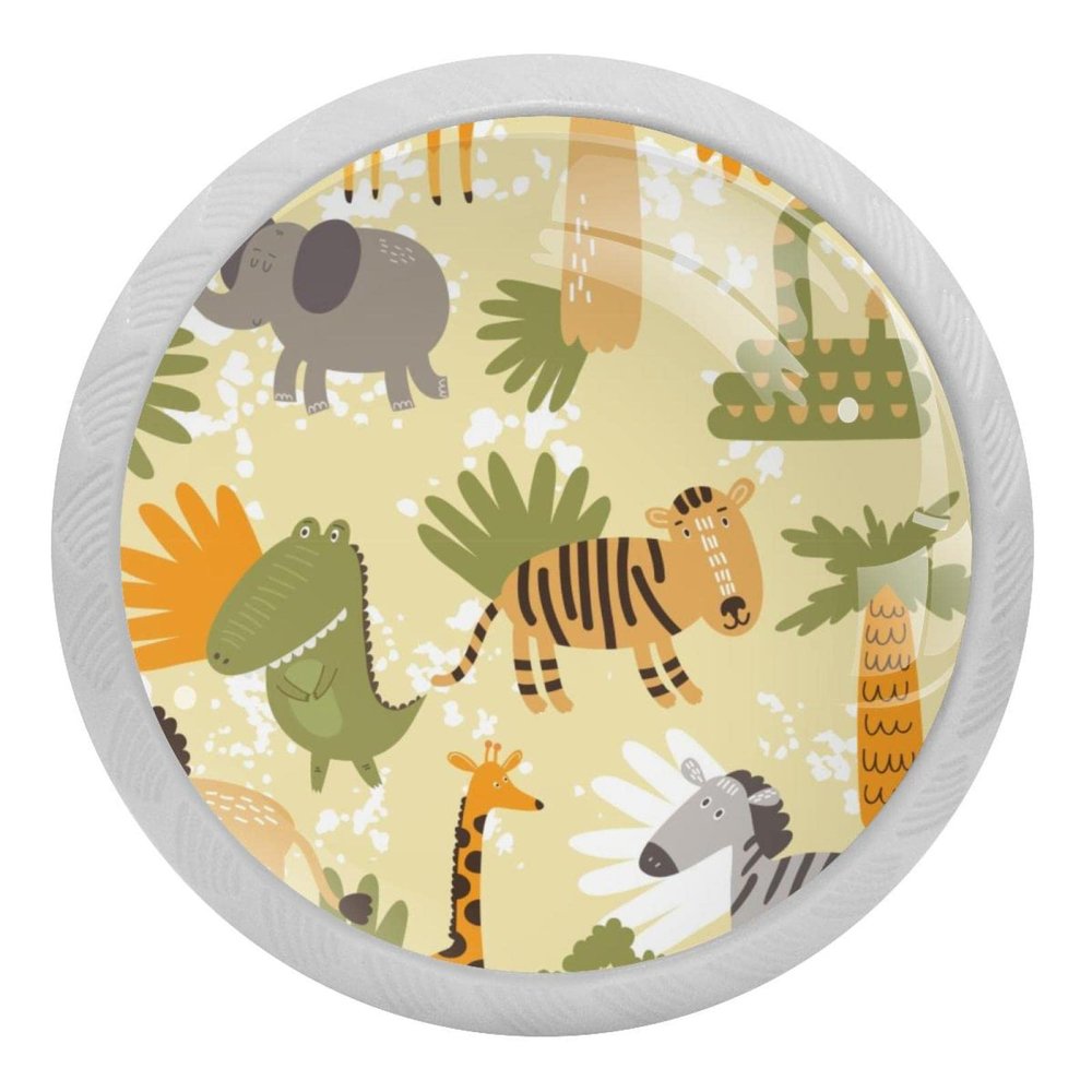 Round Crystal Glass Cabinet Knobs with Cartoon Zoo Animals