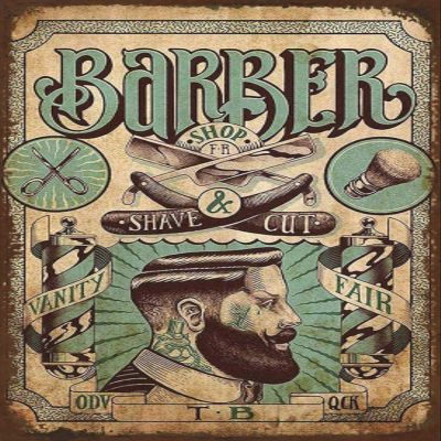 Retro Tin Sign 20 x 30 cm Shave & Cut Barber Shop