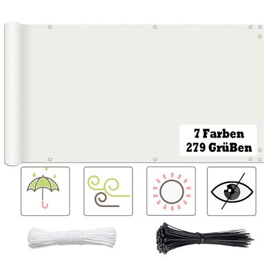 ELINHGO Balcony Privacy Screen 100 x 1400 cm, 220 g/m², White