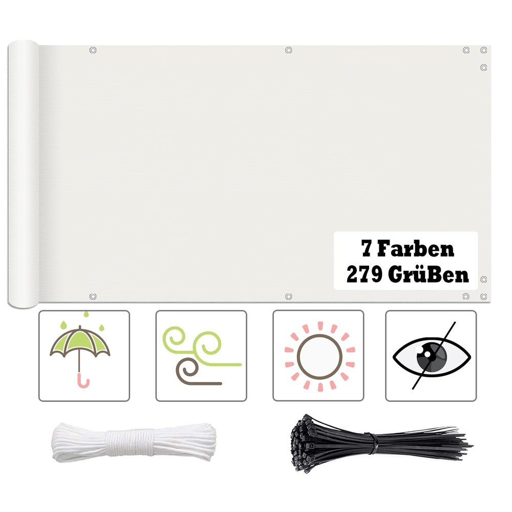 ELINHGO Balcony Privacy Screen 100 x 1400 cm, 220 g/m², White