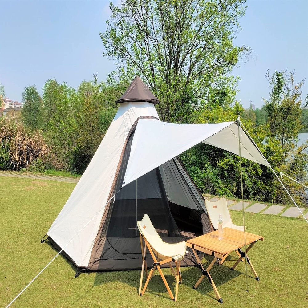 Groes Space Tower Bell Tipi Tent for Family Camping, 3–4 Person, Double-Layer Lightweight Waterproof Tipi Pyramid Tent