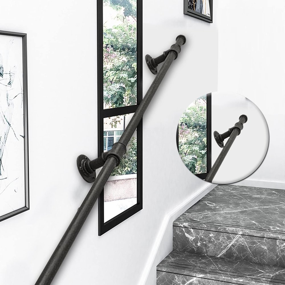 ZXFDM Black Stair Handrail, Wrought Iron, 14 ft/420 cm