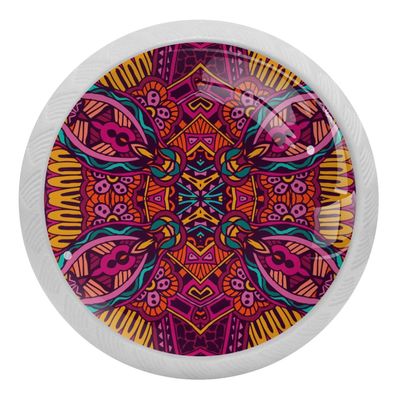 Round Fluorescent Cabinet Knobs, 4-Pack, Vintage Boho Flower, Glow in the Dark