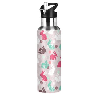 Se Hasenwald Animals Rabbit Water Bottle with Straw Lid, Leakproof Insulated Stainless Steel, 600 mL