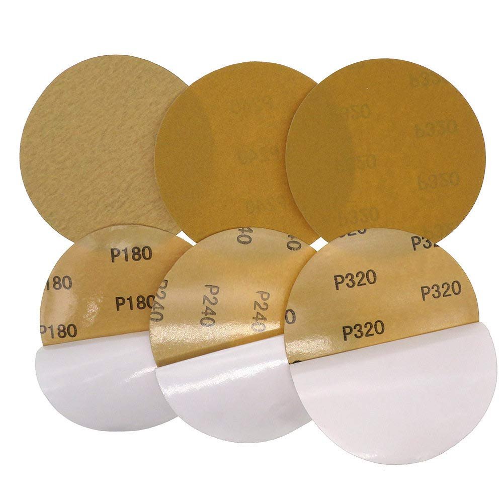 10-Piece Premium Gold Sandpaper, 5 in and 6 in, PSA and Hook-and-Loop Discs for DA Sanders, Grit 40–1000