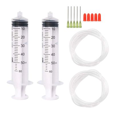 14-Piece 50 mL Syringe Set with 14-Gauge Blunt-Tip Needles, Syringe Caps, and Transparent Tube for Refilling and Measuring Liquids, Oil, or Glue