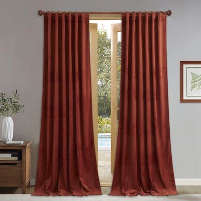 StangH Rust Velvet Curtains, Extra Long, Light-Blocking, 132 x 305 cm, 2 Panels