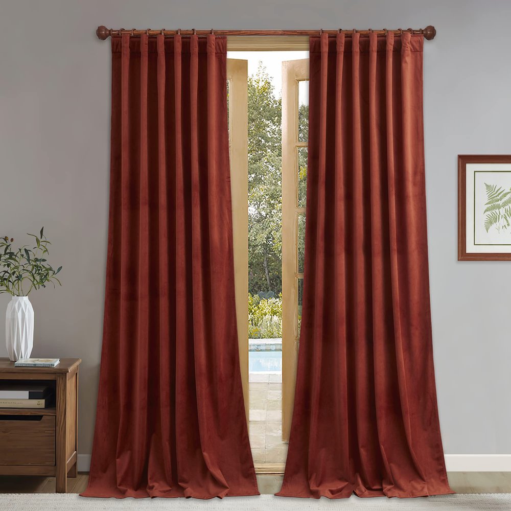 StangH Rust Velvet Curtains, Extra Long, Light-Blocking, 132 x 305 cm, 2 Panels