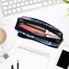 Anthracite Floral Pencil Case, PU Leather with Zipper view 3