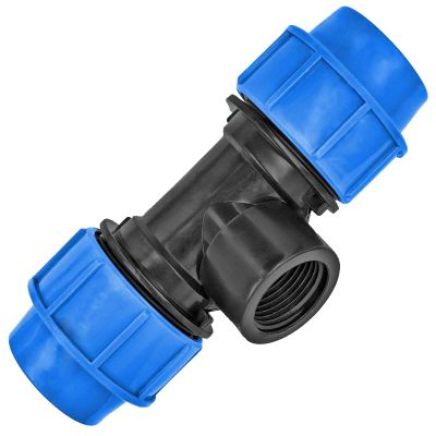 MegaHaustechnik PP Compression Tee, 32 mm x 3/4 in Female Thread x 32 mm