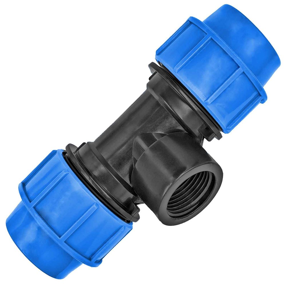 MegaHaustechnik PP Compression Tee, 32 mm x 3/4 in Female Thread x 32 mm