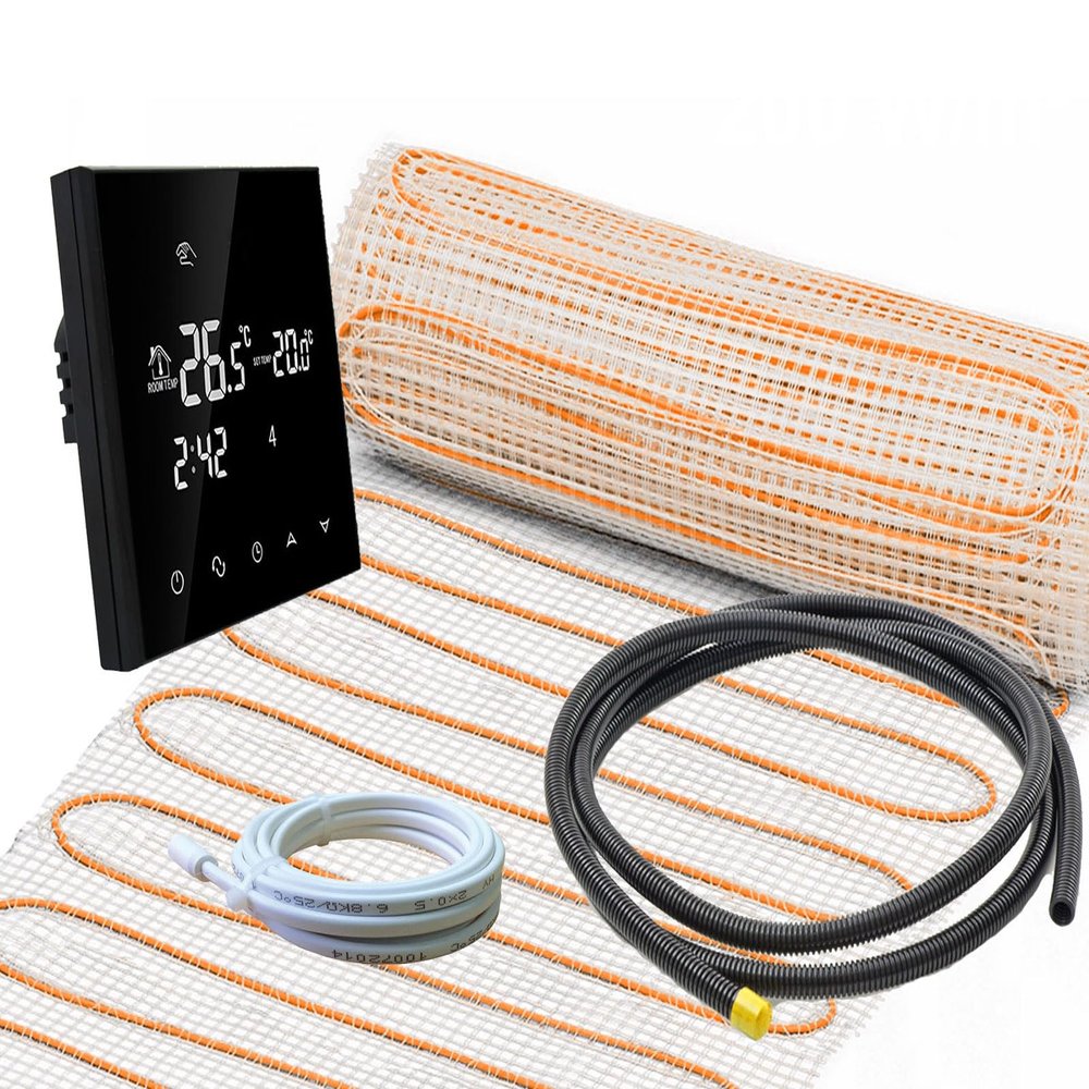 UltraPro Extra-Strong Electric Underfloor Heating for Tiles, 200 W/m² Complete Set with RT-50 Thermostat, Black (13 m - 0.5 x 26 m)