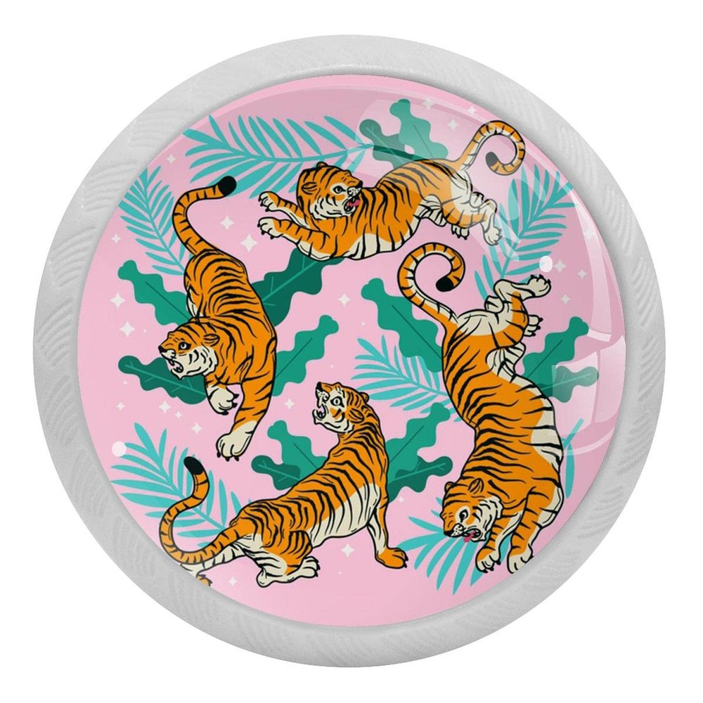 4-Pack Tiger Jungle Glow-in-the-Dark Crystal Glass Cabinet Knobs