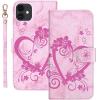 Bartern Wallet Case for Apple iPhone 12 mini, Heart & Flowers, Pink view 1