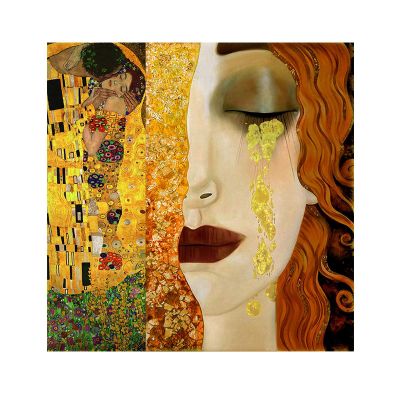 Gustav Klimt The Kiss and Tears Gold Canvas Wall Art Print, 50 x 50 cm (20 x 20 in), Unframed
