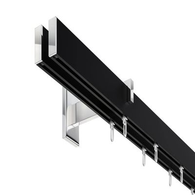 DcoProfi Double-Track Inside-Run Curtain Rod Set, Long, Rectangular, Black/Chrome, 200 cm